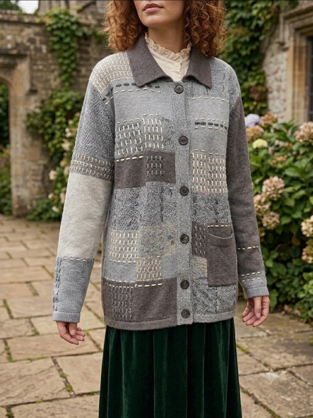 J.Jill Patchwork Knit Cardigan Poetcore Wool Mohair Blend Plus 2X